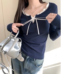 フリルレイヤードリボンカットソー