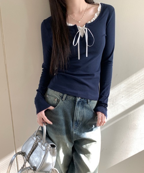 paravion（パラビオン）の「フリルレイヤードリボンカットソー（Tシャツ/カットソー・レディース・ネイビー/ホワイト/ライトブルー・LARGE/MEDIUM/SMALL）」の13枚目の写真