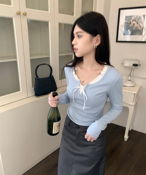 paravion（パラビオン）の「フリルレイヤードリボンカットソー（Tシャツ/カットソー・レディース・ネイビー/ホワイト/ライトブルー・LARGE/MEDIUM/SMALL）」の7枚目の写真