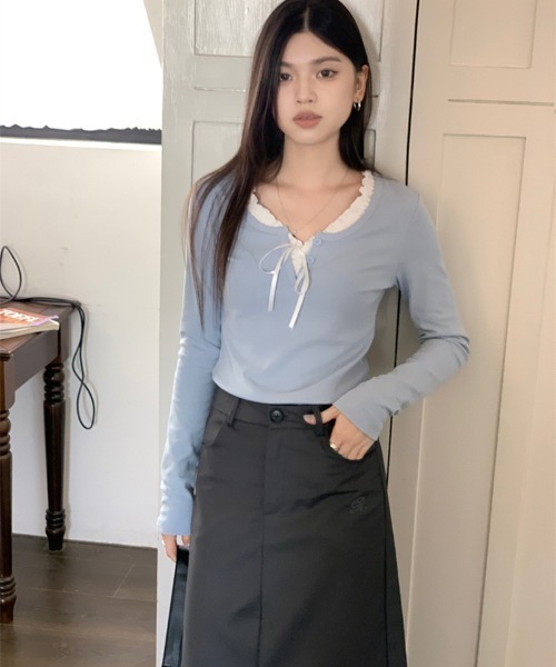 paravion（パラビオン）の「フリルレイヤードリボンカットソー（Tシャツ/カットソー・レディース・ネイビー/ホワイト/ライトブルー・LARGE/MEDIUM/SMALL）」の6枚目の写真