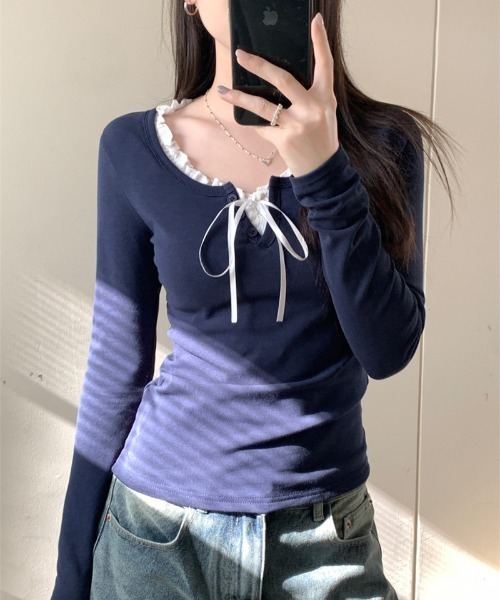 paravion（パラビオン）の「フリルレイヤードリボンカットソー（Tシャツ/カットソー・レディース・ネイビー/ホワイト/ライトブルー・LARGE/MEDIUM/SMALL）」の11枚目の写真