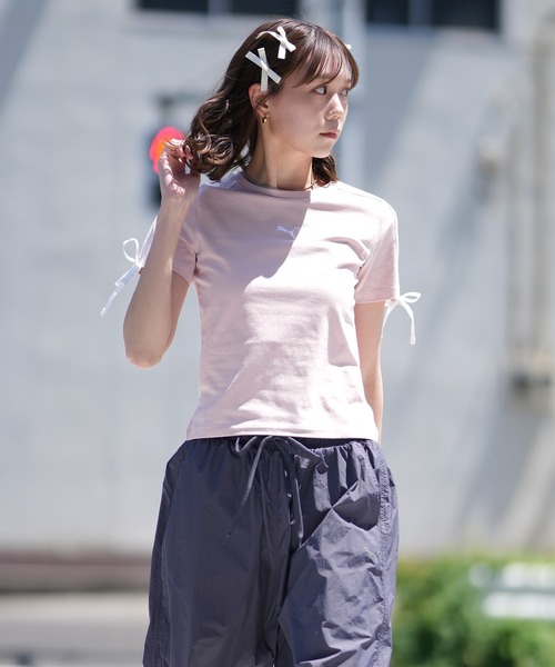 PUMA（プーマ）の「PUMA/プーマ T7 MODERN SLIM SHORT T Tシャツ 633345（Tシャツ/カットソー・レディース・ホワイト/ピンク/ブラック・M/L）」の3枚目の写真