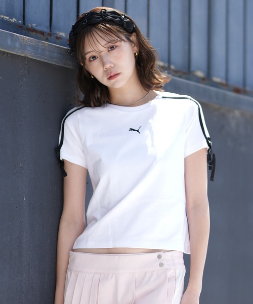 PUMA（プーマ）の「PUMA/プーマ T7 MODERN SLIM SHORT T Tシャツ 633345（Tシャツ/カットソー・レディース・ホワイト/ピンク/ブラック・M/L）」の5枚目の写真