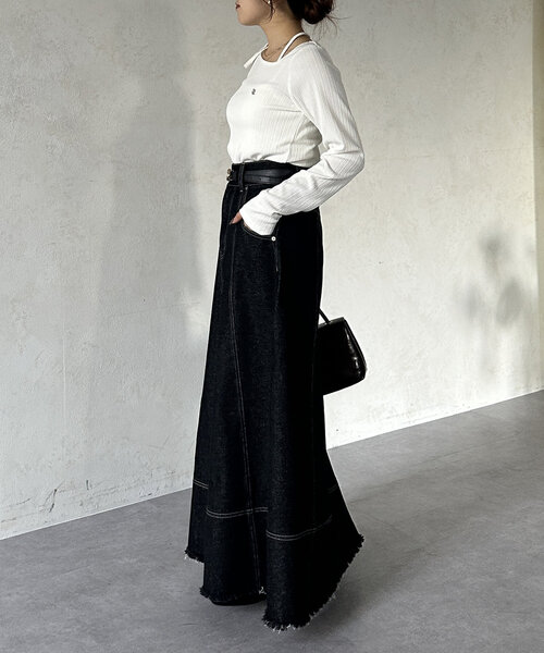 Thevon(ゼボン)の「アシメネックホルター刺繍ロゴプルオーバー(Tシャツ/カットソー・レディース・ブラック/オフホワイト/ベージュ・FREE)」の10枚目の写真