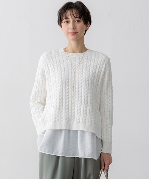 23区(ニジュウサンク)の「【Oggi3月号掲載/洗える】コットンギマ ケーブル ニット(ニット/セーター・レディース・ホワイト系/ネイビー系/ライトグリーン系/ベージュ系・38)」の2枚目の写真