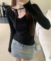 紐リボン長袖Tシャツ ロン T