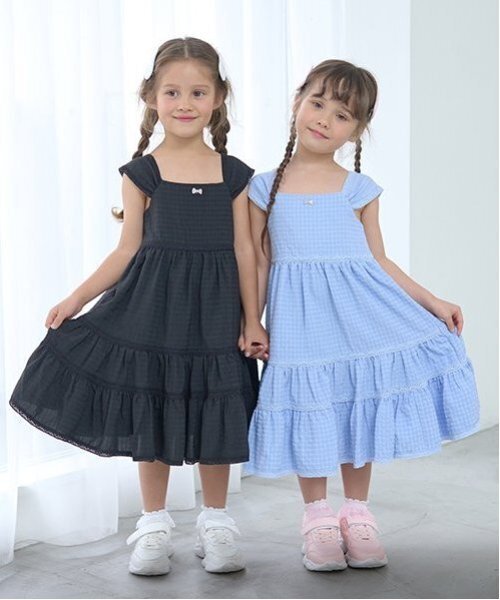 Lycee mine（リセマイン）の「ティアードワンピース（ワンピース・キッズ・サックスブルー/オフホワイト/ブラック・150cm/130cm/110cm/120cm/140cm/100cm）」の20枚目の写真