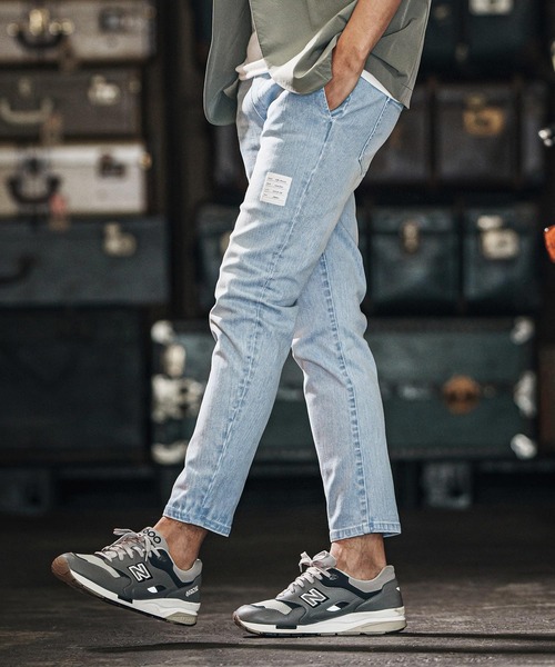 wjk reluxe(ダブルジェーケーリラックス)の「mp13266-tight knit denim tapered easy pants デニムイージーパンツ(デニムパンツ・メンズ・ライトインディゴブルー/ライトブラック/インディゴブルー・S/M/L)」の4枚目の写真