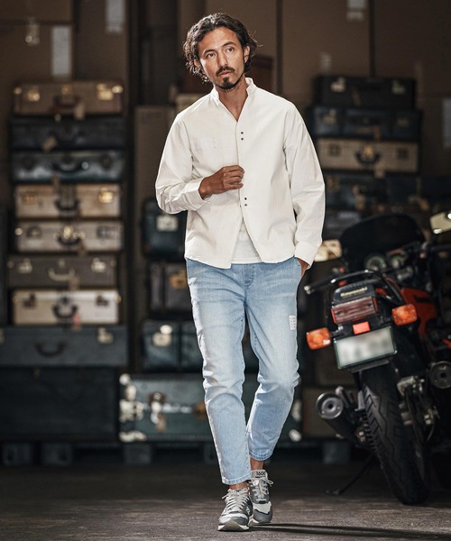 wjk reluxe(ダブルジェーケーリラックス)の「mp13266-tight knit denim tapered easy pants デニムイージーパンツ(デニムパンツ・メンズ・ライトインディゴブルー/ライトブラック/インディゴブルー・S/M/L)」の9枚目の写真