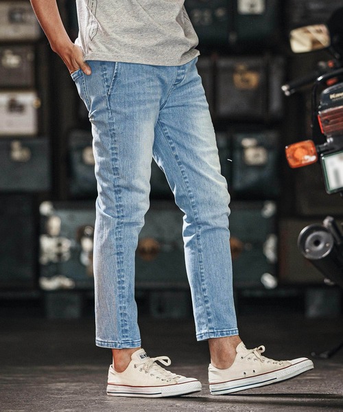 wjk reluxe(ダブルジェーケーリラックス)の「mp13266-tight knit denim tapered easy pants デニムイージーパンツ(デニムパンツ・メンズ・ライトインディゴブルー/ライトブラック/インディゴブルー・S/M/L)」の11枚目の写真