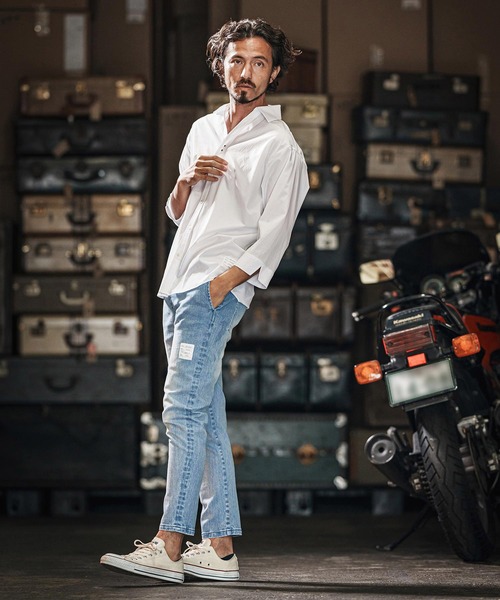 wjk reluxe(ダブルジェーケーリラックス)の「mp13266-tight knit denim tapered easy pants デニムイージーパンツ(デニムパンツ・メンズ・ライトインディゴブルー/ライトブラック/インディゴブルー・S/M/L)」の14枚目の写真