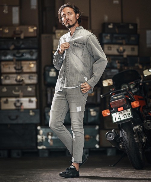 wjk reluxe(ダブルジェーケーリラックス)の「mp13266-tight knit denim tapered easy pants デニムイージーパンツ(デニムパンツ・メンズ・ライトインディゴブルー/ライトブラック/インディゴブルー・S/M/L)」の19枚目の写真