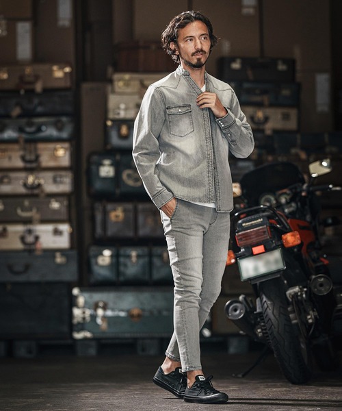 wjk reluxe(ダブルジェーケーリラックス)の「mp13266-tight knit denim tapered easy pants デニムイージーパンツ(デニムパンツ・メンズ・ライトインディゴブルー/ライトブラック/インディゴブルー・S/M/L)」の20枚目の写真