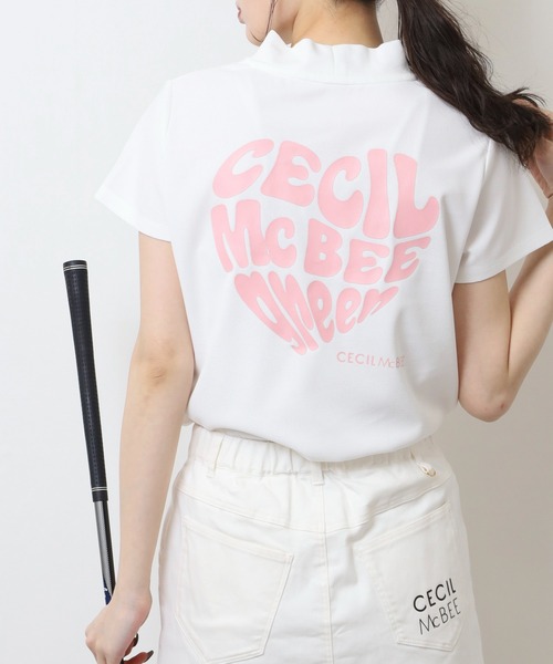 セール】ハートモチーフ半袖モックネックシャツ（Tシャツ/カットソー