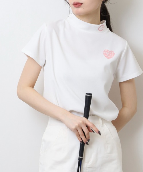CECIL McBEE(セシルマクビー)の「ハートモチーフ半袖モックネックシャツ(Tシャツ/カットソー・レディース・ブラック・3(L)/2(M))」の2枚目の写真