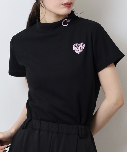 セール】ハートモチーフ半袖モックネックシャツ（Tシャツ