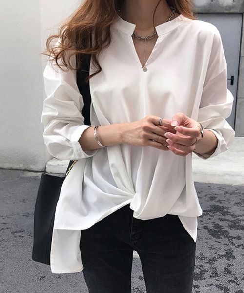 SallyLunn(サリーラン)の「【オンオフ活躍】Vネックシャツブラウス(シャツ/ブラウス・レディース・ネイビー/ホワイト・LARGE/MEDIUM)」の8枚目の写真