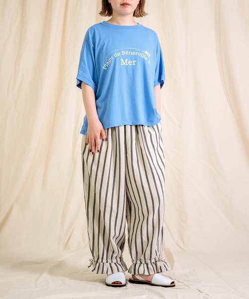 Brocante / ブロカント] 綿麻ドビーストライプ ヴロンパンツ