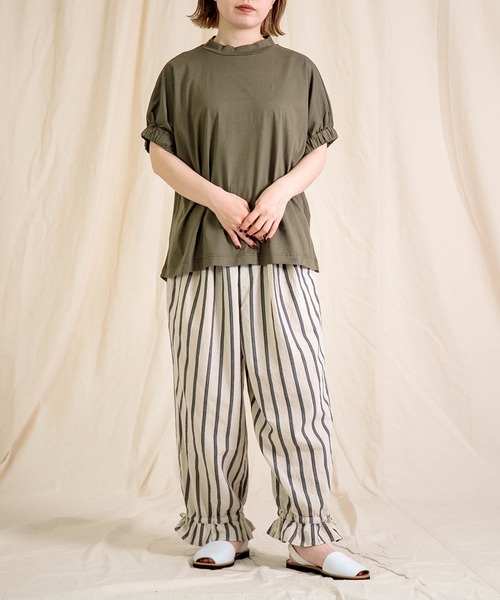 Brocante / ブロカント] 綿麻ドビーストライプ ヴロンパンツ