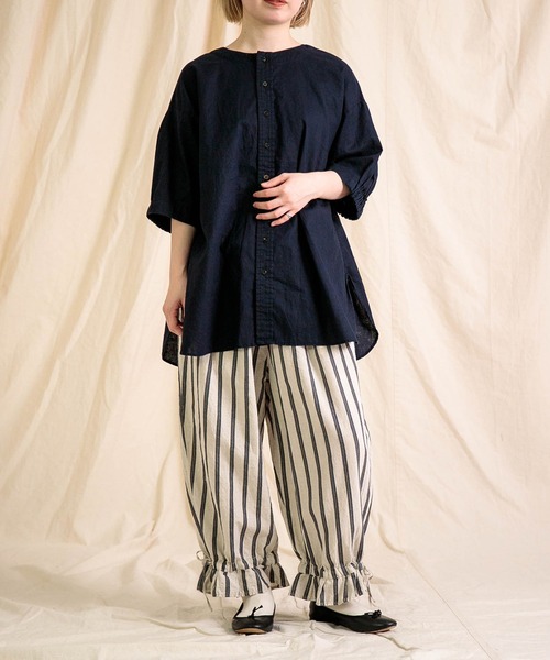 Brocante ブロカント　墨コーティングリネン千鳥 アンプレパンツ Brocante / ブロカント] 綿麻ドビーストライプ ヴロンパンツ