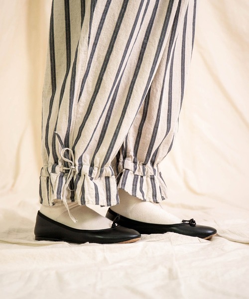 麻のパンツ　墨ペイント 亜麻苧麻ビッグ 墨黒 ワイドシルエット イージーパンツ （UNISEX