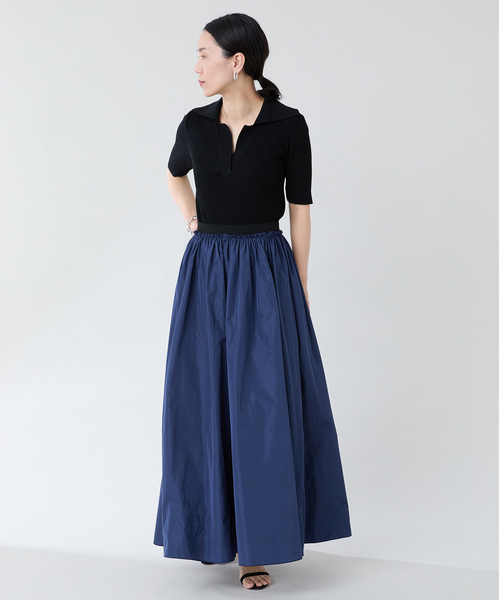 24SS ヴェルメイユパーイエナ グログランゴム タフタスカート ブルーS