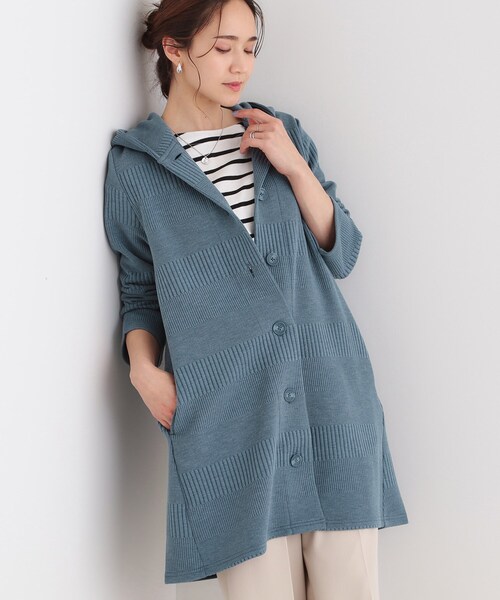 SHOO・LA・RUE（シューラルー）の「【S-LL】体型をカバーしながらスマートに魅せる ラインジャカードコーディガン（カーディガン/ボレロ・レディース・スミクロ/ブルー系その他/ライトグレー/ナチュラル・01/02/03/04）」の4枚目の写真