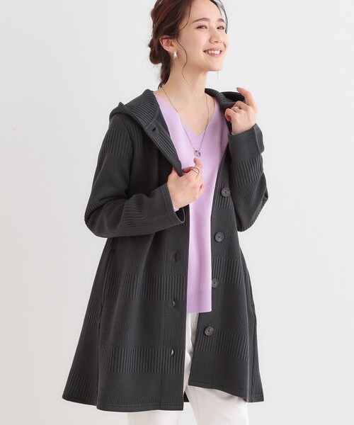 SHOO・LA・RUE（シューラルー）の「【S-LL】体型をカバーしながらスマートに魅せる ラインジャカードコーディガン（カーディガン/ボレロ・レディース・スミクロ/ブルー系その他/ライトグレー/ナチュラル・01/02/03/04）」の3枚目の写真