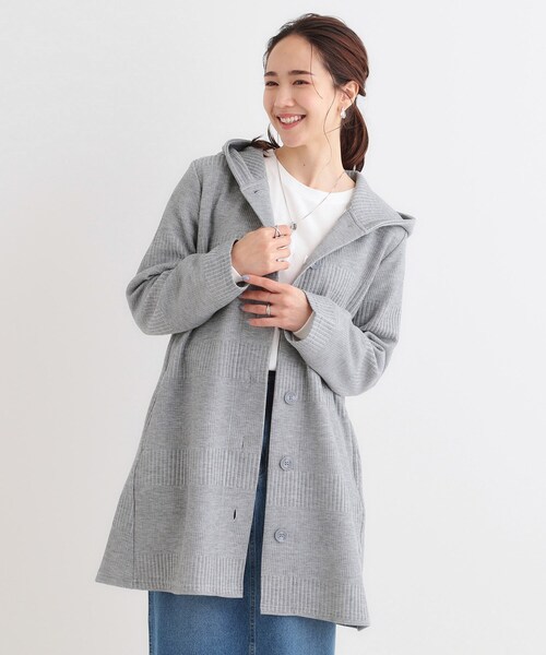 SHOO・LA・RUE（シューラルー）の「【S-LL】体型をカバーしながらスマートに魅せる ラインジャカードコーディガン（カーディガン/ボレロ・レディース・スミクロ/ブルー系その他/ライトグレー/ナチュラル・01/02/03/04）」の5枚目の写真