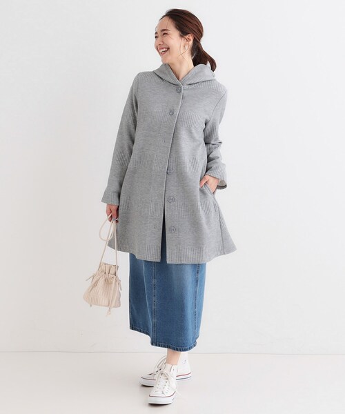 SHOO・LA・RUE（シューラルー）の「【S-LL】体型をカバーしながらスマートに魅せる ラインジャカードコーディガン（カーディガン/ボレロ・レディース・スミクロ/ブルー系その他/ライトグレー/ナチュラル・01/02/03/04）」の7枚目の写真