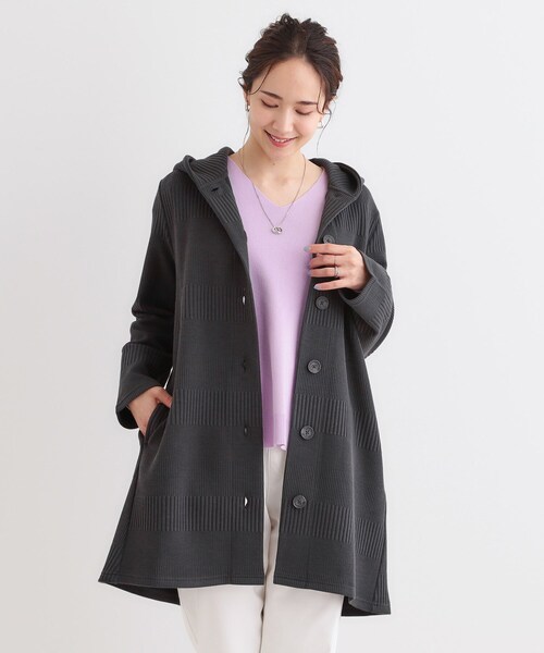 SHOO・LA・RUE（シューラルー）の「【S-LL】体型をカバーしながらスマートに魅せる ラインジャカードコーディガン（カーディガン/ボレロ・レディース・スミクロ/ブルー系その他/ライトグレー/ナチュラル・01/02/03/04）」の9枚目の写真