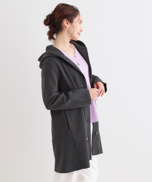 SHOO・LA・RUE（シューラルー）の「【S-LL】体型をカバーしながらスマートに魅せる ラインジャカードコーディガン（カーディガン/ボレロ・レディース・スミクロ/ブルー系その他/ライトグレー/ナチュラル・01/02/03/04）」の10枚目の写真