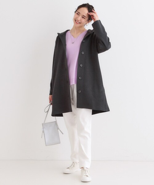 SHOO・LA・RUE（シューラルー）の「【S-LL】体型をカバーしながらスマートに魅せる ラインジャカードコーディガン（カーディガン/ボレロ・レディース・スミクロ/ブルー系その他/ライトグレー/ナチュラル・01/02/03/04）」の11枚目の写真