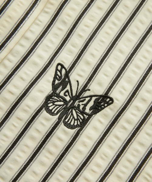 ブラウス シャツ BUTTERFLY STRIPE L/S SHIRT レディース X-girl（エックスガール）の「BUTTERFLY STRIPE L/S SHIRT