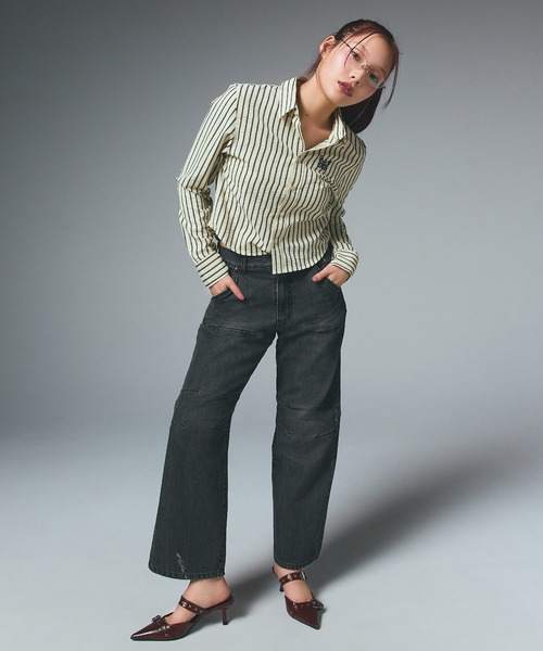 ブラウス シャツ BUTTERFLY STRIPE L/S SHIRT レディース BUTTERFLY STRIPE L/S SHIRT（シャツ/ブラウス）｜X-girl