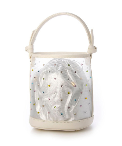 kakatoo(カカトゥ)の「カカトゥ kakatoo / チュール×ビジュー風2wayバケツバッグ(ショルダーバッグ・レディース・ブラック/アイボリー/ベージュ・FREE)」の2枚目の写真
