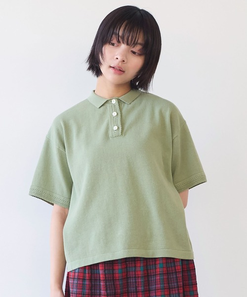 bulle de savon(ビュルデサボン)の「コットン/ニット レース ポロプルオーバー(ニット/セーター・レディース・カーキ/ブルー/ホワイト・FREE)」の17枚目の写真