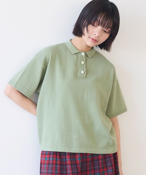 bulle de savon(ビュルデサボン)の「コットン/ニット レース ポロプルオーバー(ニット/セーター・レディース・カーキ/ブルー/ホワイト・FREE)」の19枚目の写真