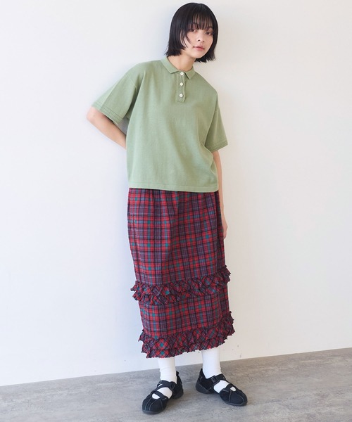 bulle de savon(ビュルデサボン)の「コットン/ニット レース ポロプルオーバー(ニット/セーター・レディース・カーキ/ブルー/ホワイト・FREE)」の21枚目の写真