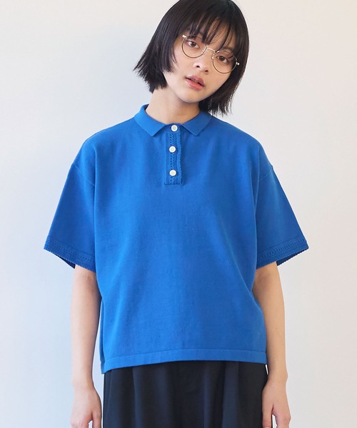 bulle de savon(ビュルデサボン)の「コットン/ニット レース ポロプルオーバー(ニット/セーター・レディース・カーキ/ブルー/ホワイト・FREE)」の4枚目の写真