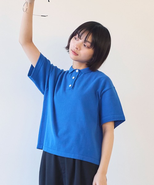 bulle de savon(ビュルデサボン)の「コットン/ニット レース ポロプルオーバー(ニット/セーター・レディース・カーキ/ブルー/ホワイト・FREE)」の11枚目の写真