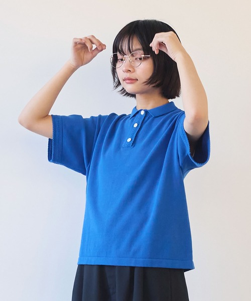bulle de savon(ビュルデサボン)の「コットン/ニット レース ポロプルオーバー(ニット/セーター・レディース・カーキ/ブルー/ホワイト・FREE)」の6枚目の写真