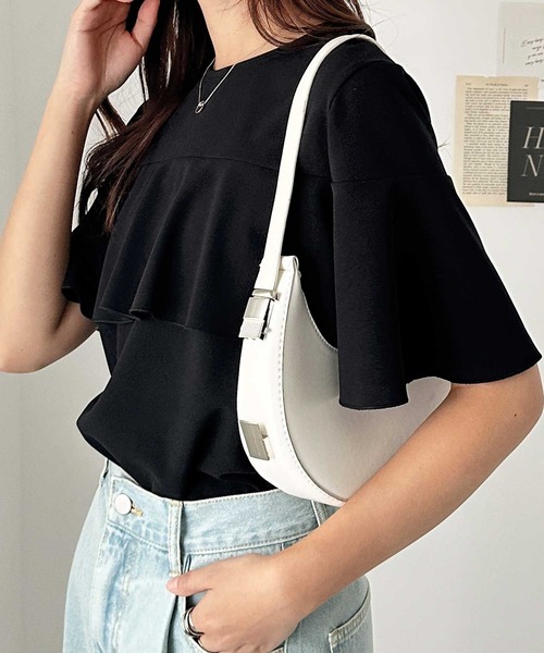 GeeRA（ジーラ）の「夏にぴったり！ひんやり接触冷感ラッフルフリルフレアースリーブＴブラウス（シャツ/ブラウス・レディース・サンドグレー/オフホワイト/ブルー/ブラック・XX-LARGE/LARGE/X-LARGE/MEDIUM）」の10枚目の写真