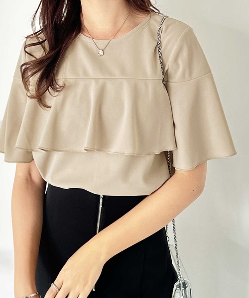 GeeRA（ジーラ）の「夏にぴったり！ひんやり接触冷感ラッフルフリルフレアースリーブＴブラウス（シャツ/ブラウス・レディース・サンドグレー/オフホワイト/ブルー/ブラック・XX-LARGE/LARGE/X-LARGE/MEDIUM）」の12枚目の写真