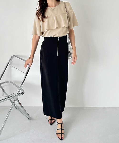 GeeRA（ジーラ）の「夏にぴったり！ひんやり接触冷感ラッフルフリルフレアースリーブＴブラウス（シャツ/ブラウス・レディース・サンドグレー/オフホワイト/ブルー/ブラック・XX-LARGE/LARGE/X-LARGE/MEDIUM）」の14枚目の写真