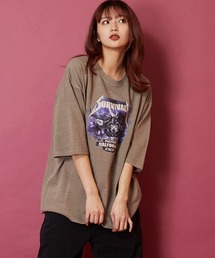 unrelaxing | ヴィンテージライク 古着風 綿100％ピグメント加工TプリントTシャツ(Tシャツ/カットソー)