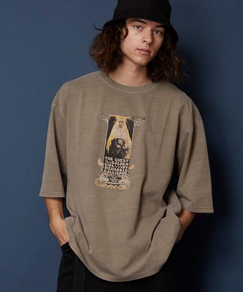 unrelaxing（アンリラクシング）の「ヴィンテージライク 古着風 綿100％ピグメント加工TプリントTシャツ（Tシャツ/カットソー・メンズ・ブラウン系5/ベージュ系3/その他23/ブラウン系1/その他25/ブラウン系4/ブラウン系7/ベージュ系5・LARGE/X-LARGE/MEDIUM）」の5枚目の写真
