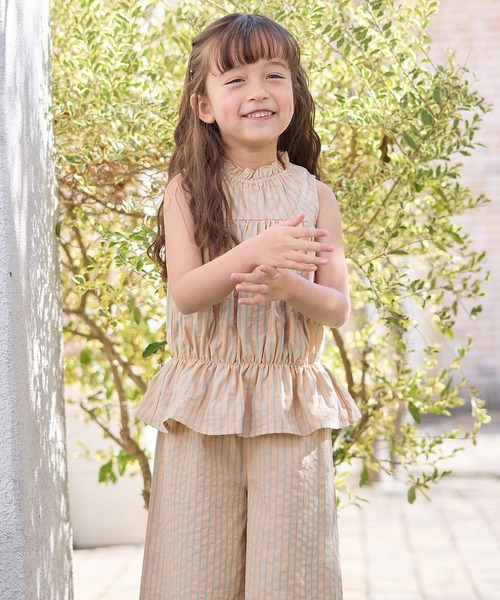 Piet（ピエット）の「ティアードブラウス ストライプ セットアップ（セットアップ・キッズ・ピンク/オレンジ・100/110/120/130）」の5枚目の写真