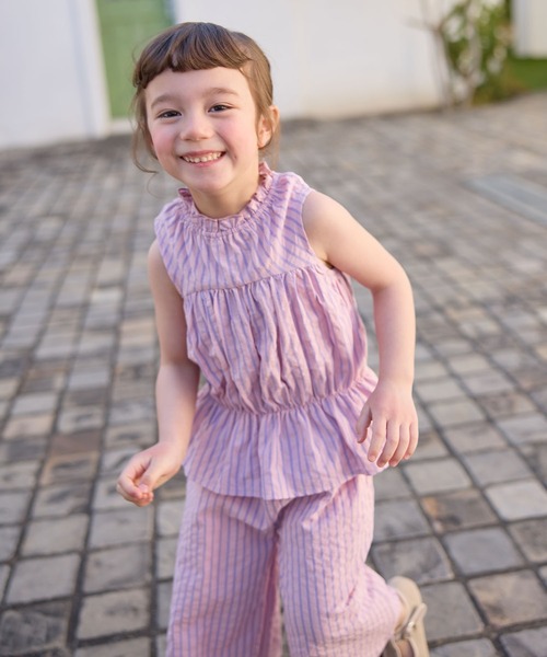 Piet（ピエット）の「ティアードブラウス ストライプ セットアップ（セットアップ・キッズ・ピンク/オレンジ・100/110/120/130）」の3枚目の写真