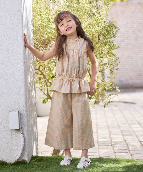 Piet（ピエット）の「ティアードブラウス ストライプ セットアップ（セットアップ・キッズ・ピンク/オレンジ・100/110/120/130）」の16枚目の写真